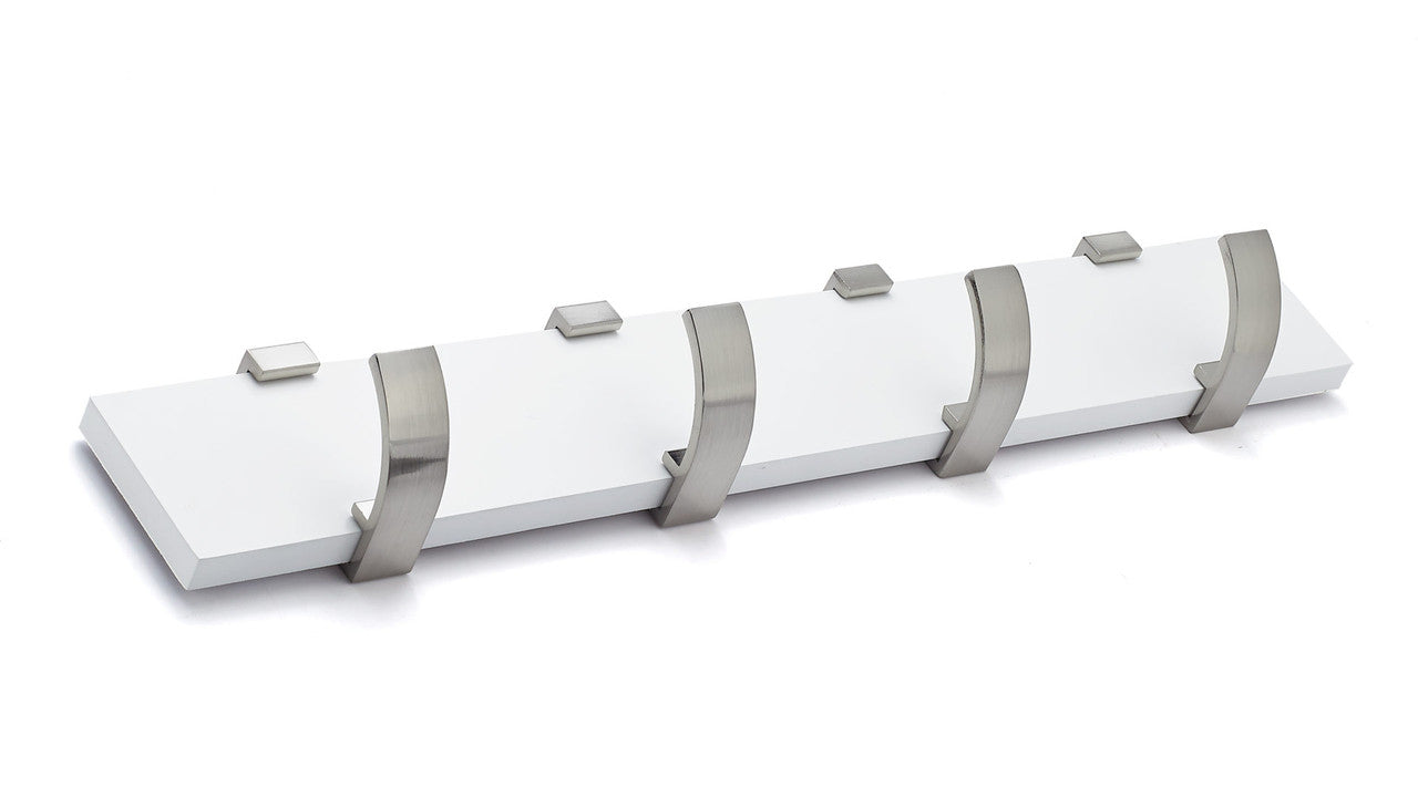 Richelieu NH118211430195: 17-3/4" Contemporary 4-Hook Wall Rack - Brushed Nickel/White