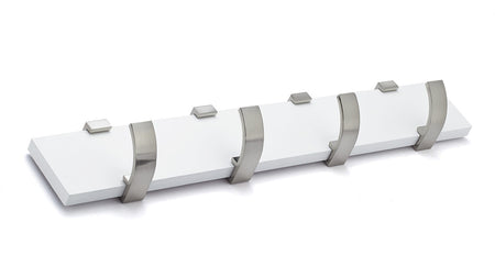 Richelieu NH118211430195: 17-3/4" Contemporary 4-Hook Wall Rack - Brushed Nickel/White
