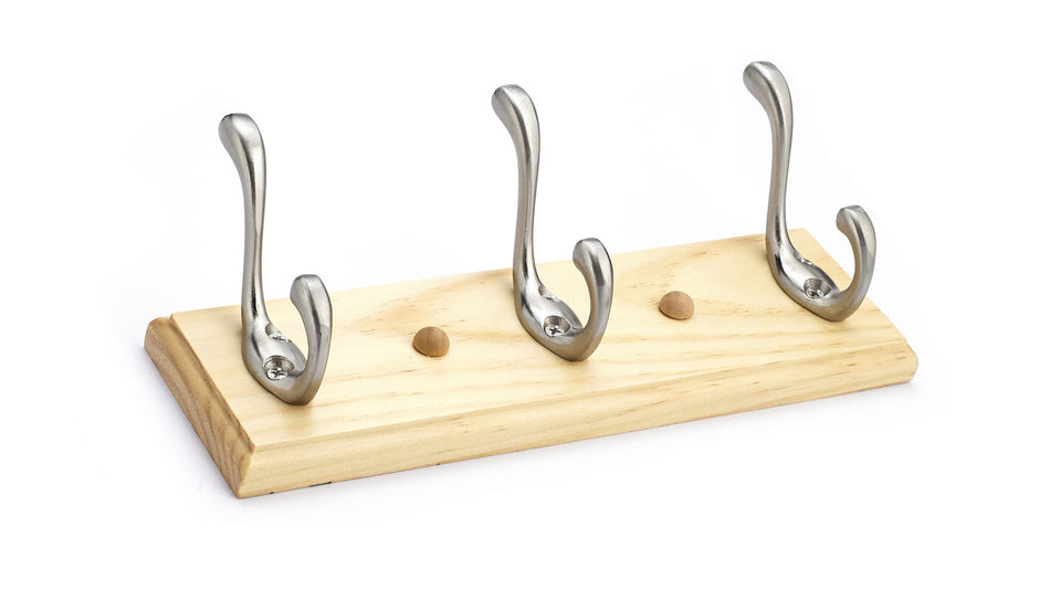 Richelieu NH2182163195: 10" Utility 3-Hook Wall Rack - Brushed Nickel/Maple