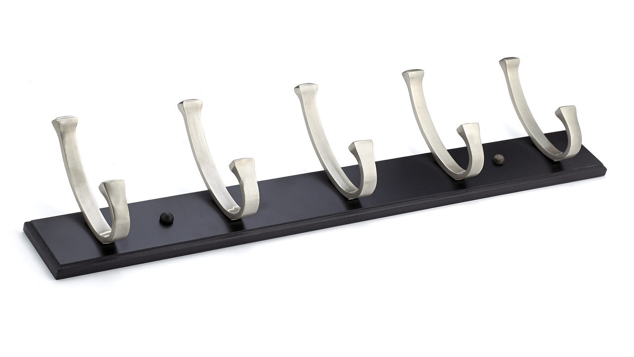 Richelieu RH111210590195: 24" Contemporary 5-Hook Wall Rack - Brushed Nickel/Black