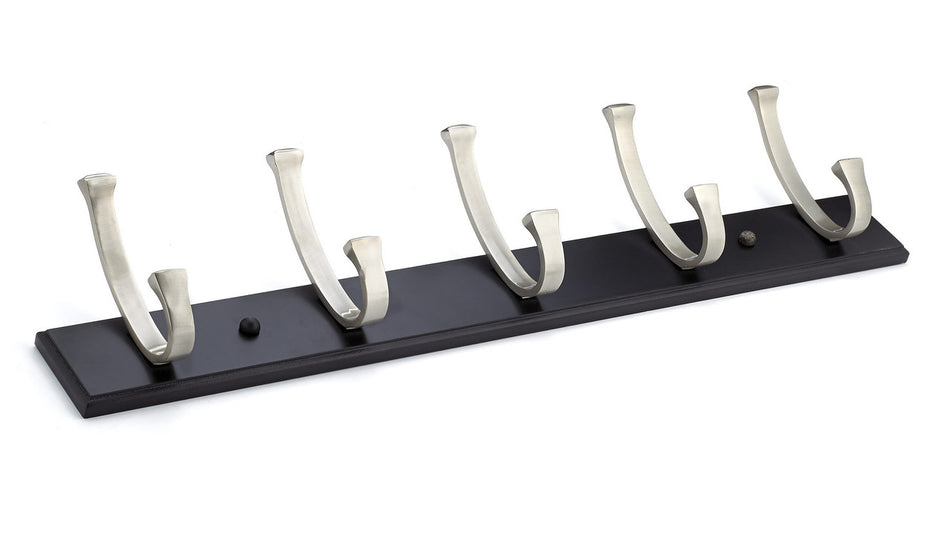 Richelieu RH111210590195: 24" Contemporary 5-Hook Wall Rack - Brushed Nickel/Black
