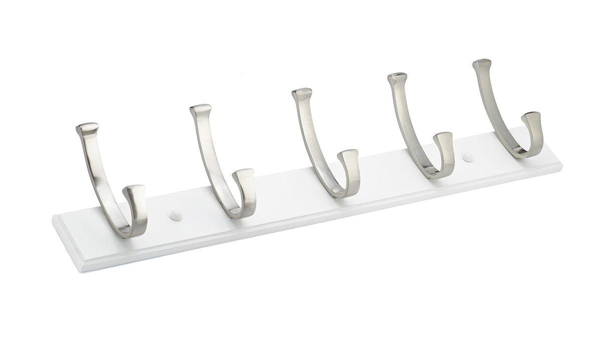 Richelieu RH111211530195: 24" Contemporary 5-Hook Wall Rack - Brushed Nickel/White