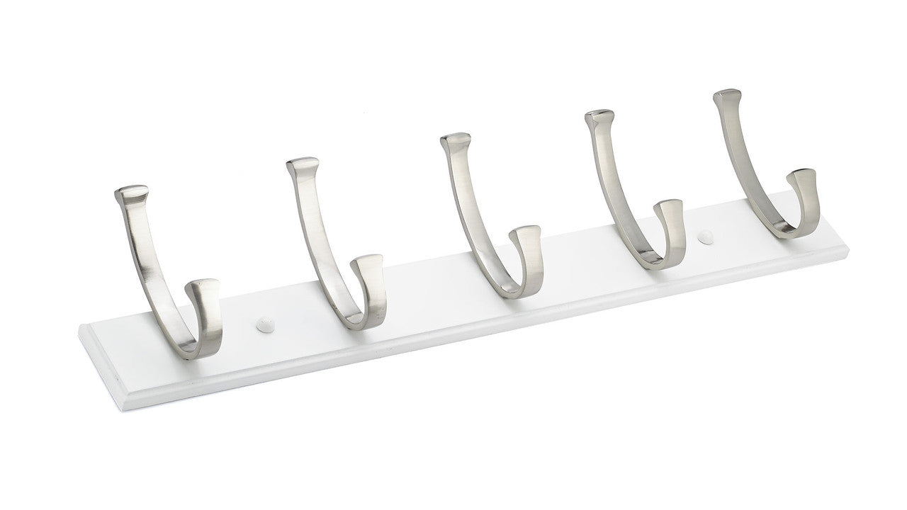 Richelieu RH111211530195: 24" Contemporary 5-Hook Wall Rack - Brushed Nickel/White
