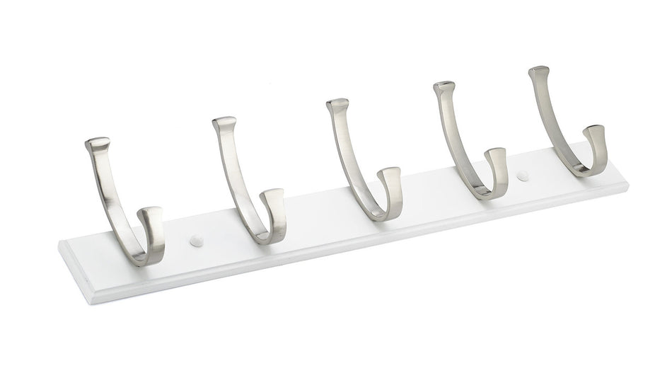 Richelieu RH111211530195: 24" Contemporary 5-Hook Wall Rack - Brushed Nickel/White