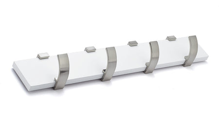 Richelieu RH118211430195: 17-3/4" Contemporary 4-Hook Wall Rack - Brushed Nickel/White