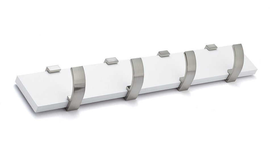 Richelieu RH118211430195: 17-3/4" Contemporary 4-Hook Wall Rack - Brushed Nickel/White