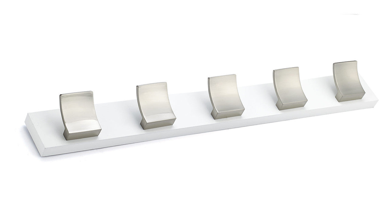 Richelieu RH132211530195: 24" Contemporary 5-Hook Wall Rack - Brushed Nickel/White