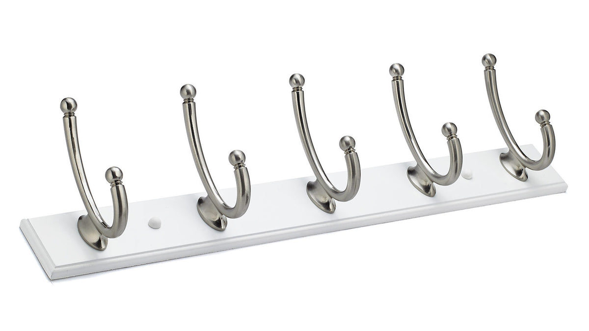 Richelieu RH1362115195: 24" Contemporary 5-Hook Wall Rack - Brushed Nickel/White