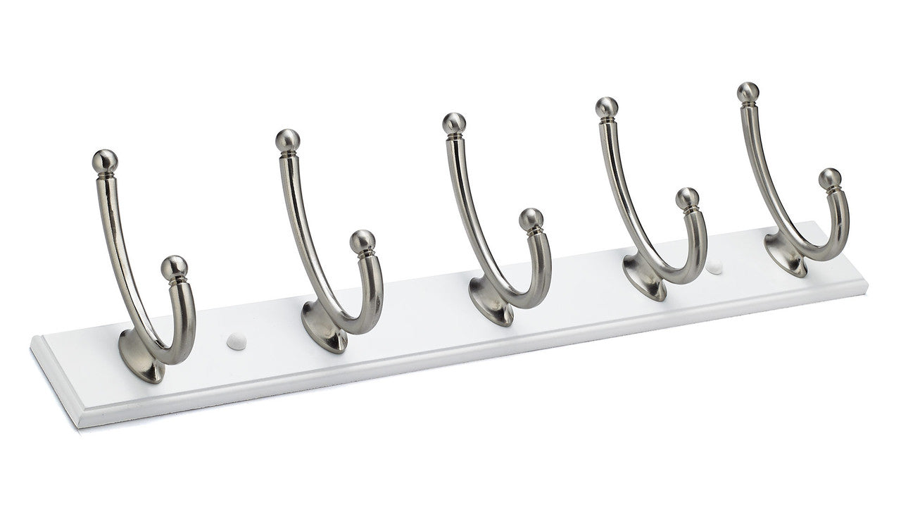 Richelieu RH1362115195: 24" Contemporary 5-Hook Wall Rack - Brushed Nickel/White