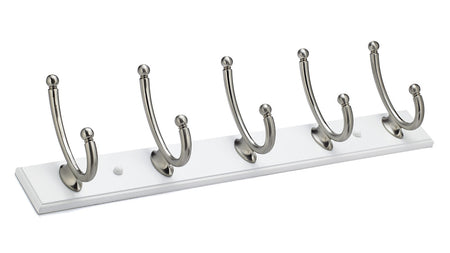 Richelieu RH1362115195: 24" Contemporary 5-Hook Wall Rack - Brushed Nickel/White