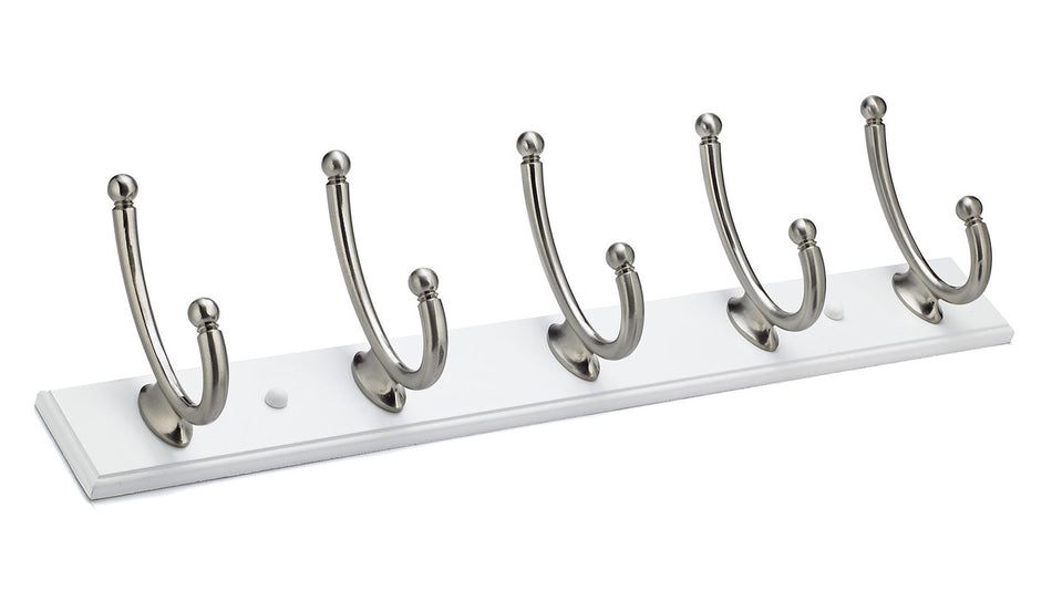 Richelieu RH1362115195: 24" Contemporary 5-Hook Wall Rack - Brushed Nickel/White