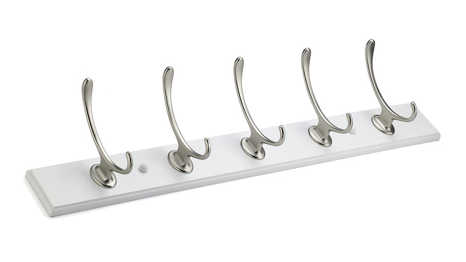 Richelieu T0010210195: 24" Transitional 5-Hook Wall Rack - Brushed Nickel/White