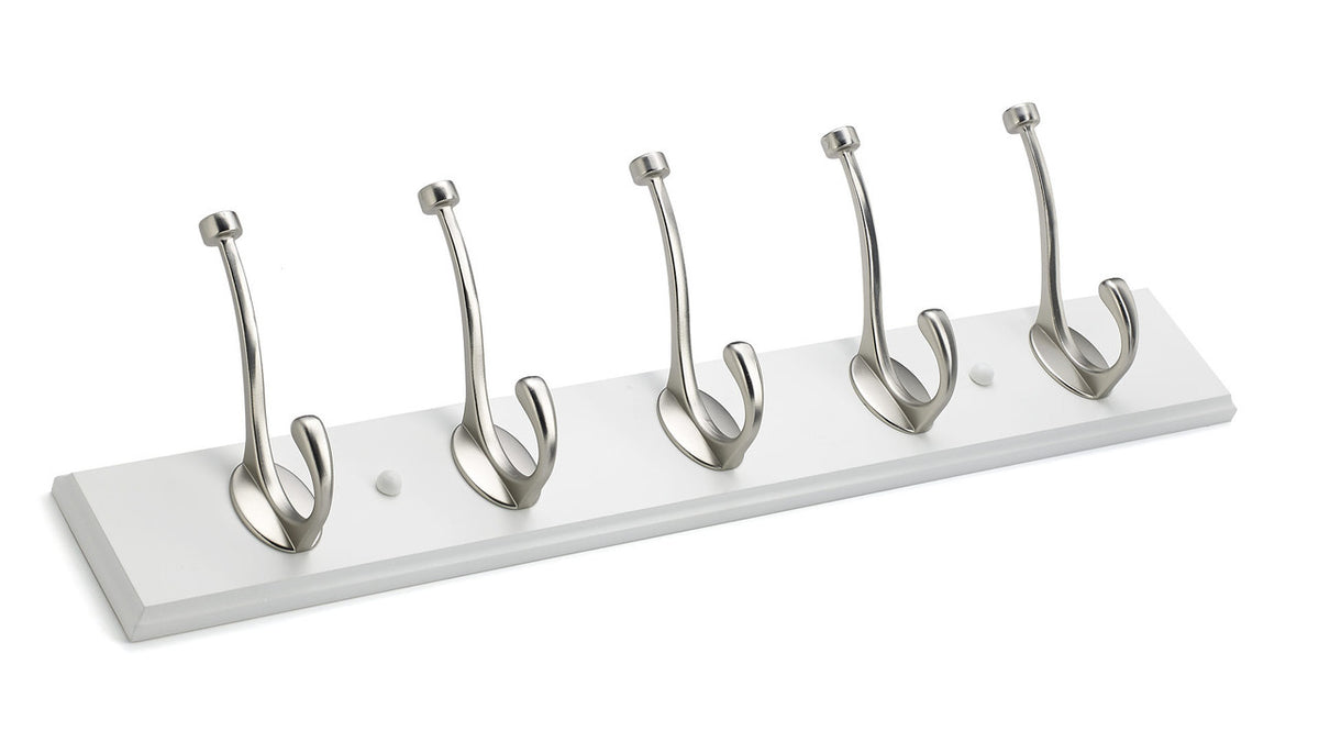 Richelieu T030210195: 25-5/8" Transitional 5-Hook Wall Rack - Brushed Nickel/White
