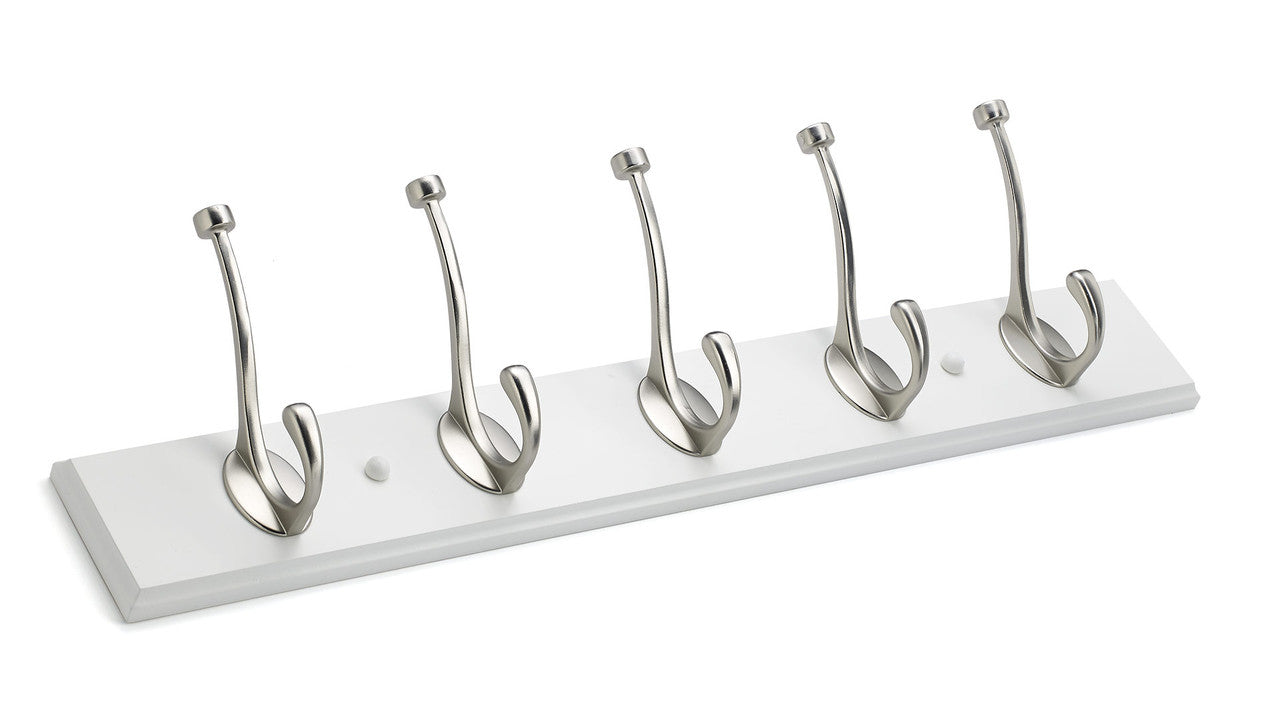 Richelieu T030210195: 25-5/8" Transitional 5-Hook Wall Rack - Brushed Nickel/White