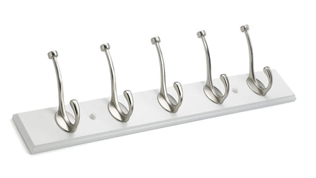 Richelieu T030210195: 25-5/8" Transitional 5-Hook Wall Rack - Brushed Nickel/White
