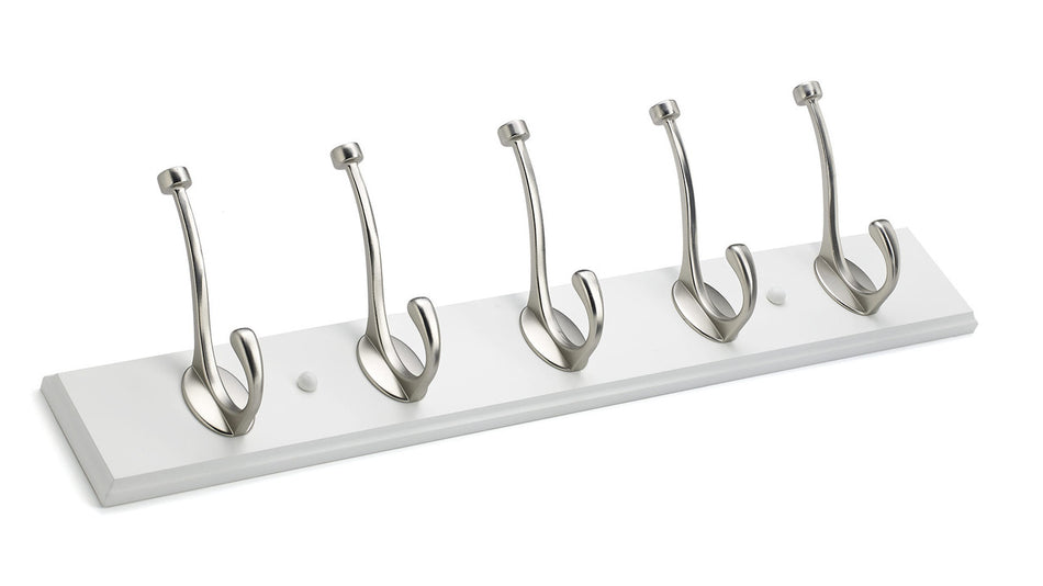 Richelieu T030210195: 25-5/8" Transitional 5-Hook Wall Rack - Brushed Nickel/White
