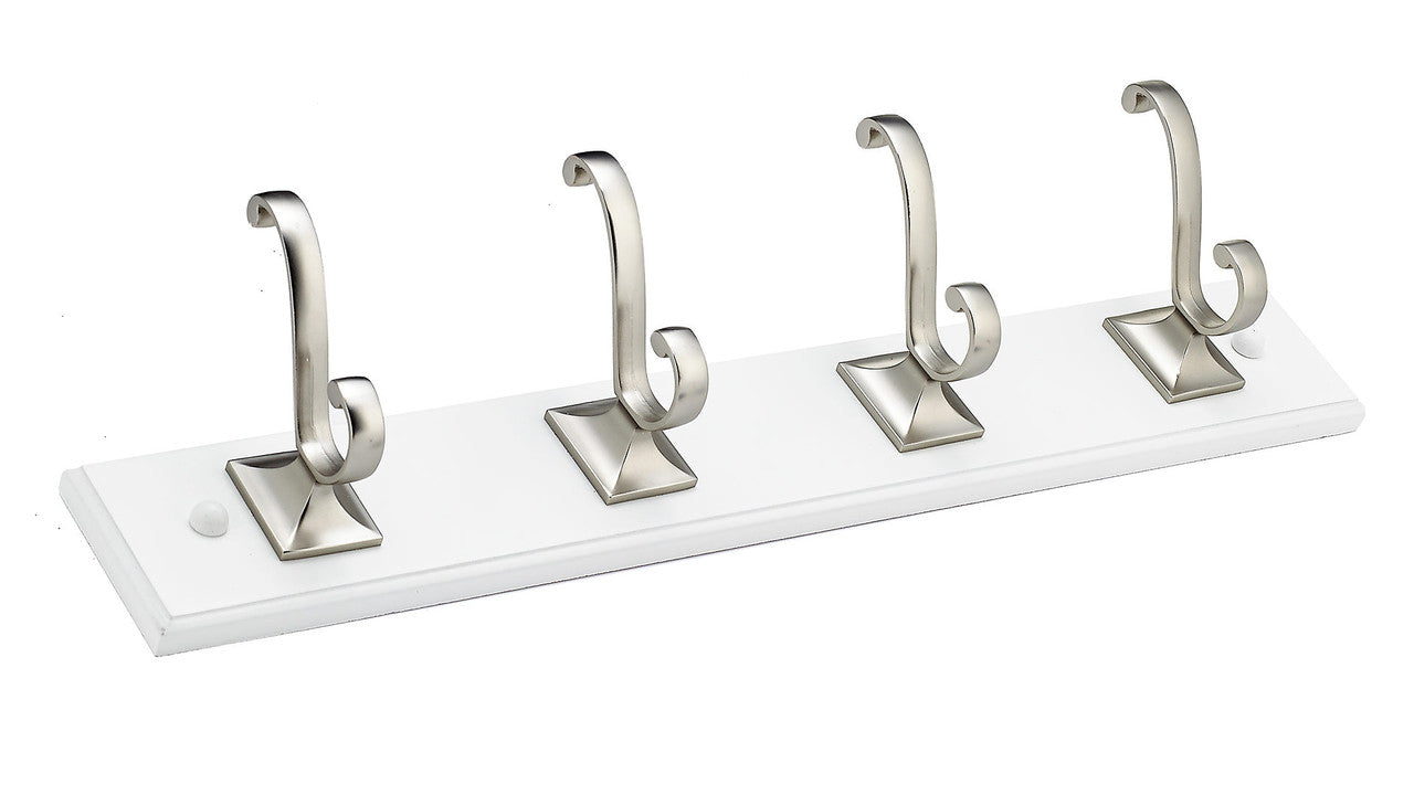Richelieu T050210195: 18" Transitional 4-Hook Wall Rack - Brushed Nickel/White