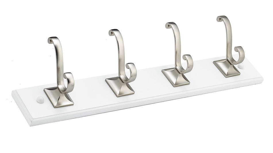 Richelieu T050210195: 18" Transitional 4-Hook Wall Rack - Brushed Nickel/White