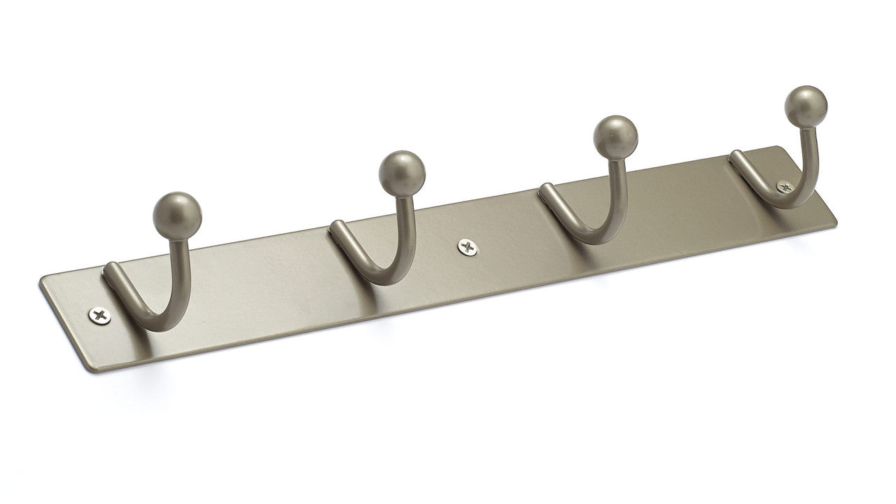 Richelieu T16421184: 12-5/8" Utility 4-Hook w/Ball Tip Wall Rack - Matte Nickel