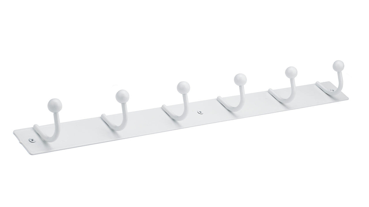 Richelieu T1690130: 19-5/8" Utility 6-Hook w/Ball Tip Wall Rack - White