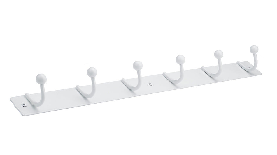 Richelieu T1690130: 19-5/8" Utility 6-Hook w/Ball Tip Wall Rack - White