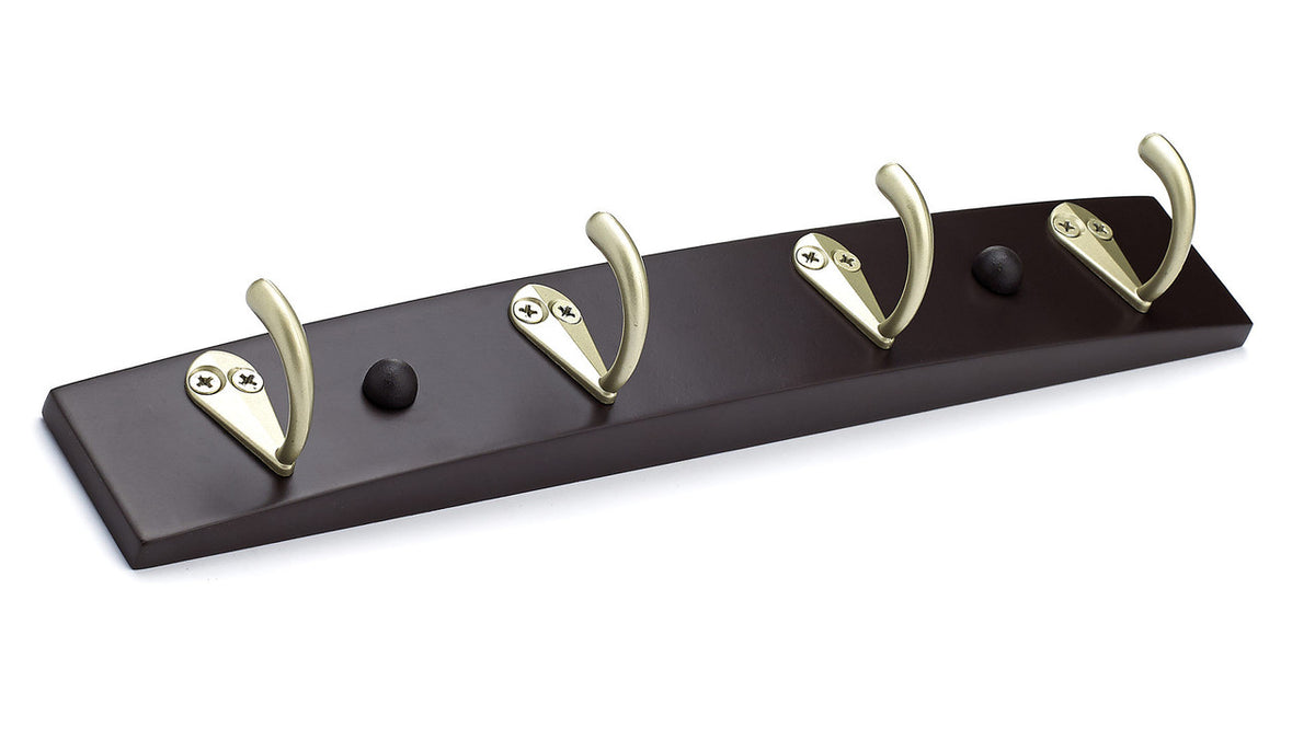 Richelieu T33451184: 12" Utility 4-Hook Wall Rack - Matte Nickel/Espresso