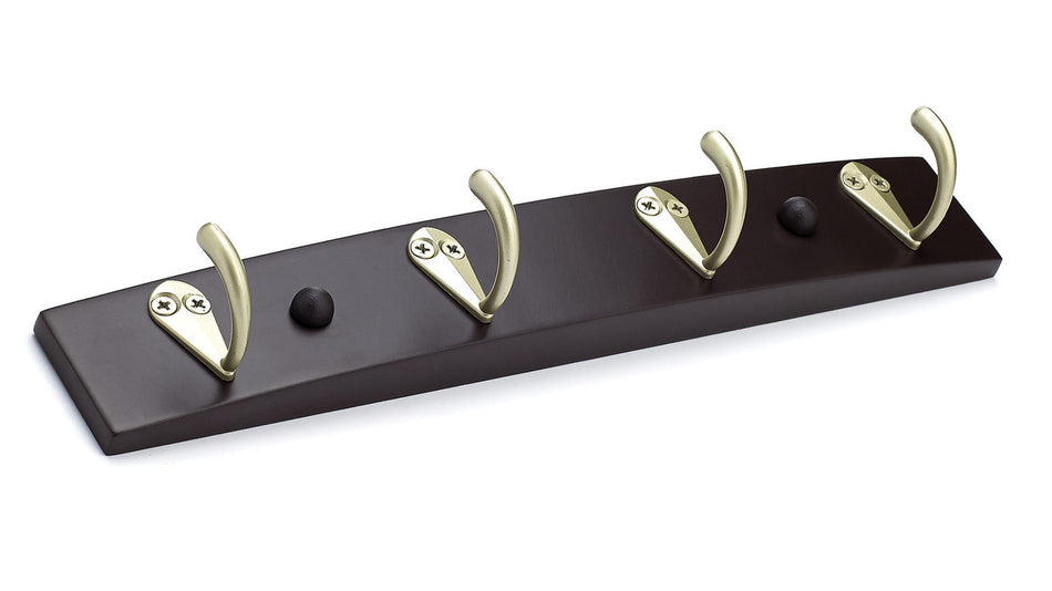 Richelieu T33451184: 12" Utility 4-Hook Wall Rack - Matte Nickel/Espresso