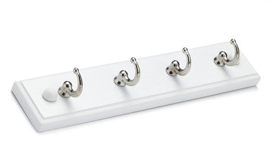 Richelieu T35121130: 8-5/8" Utility 4-Hook Key Wall Rack - Polished Chrome/White