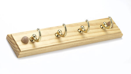 Richelieu T35308130: 8-5/8" Utility 4-Hook Key Wall Rack - Polished Brass/Maple