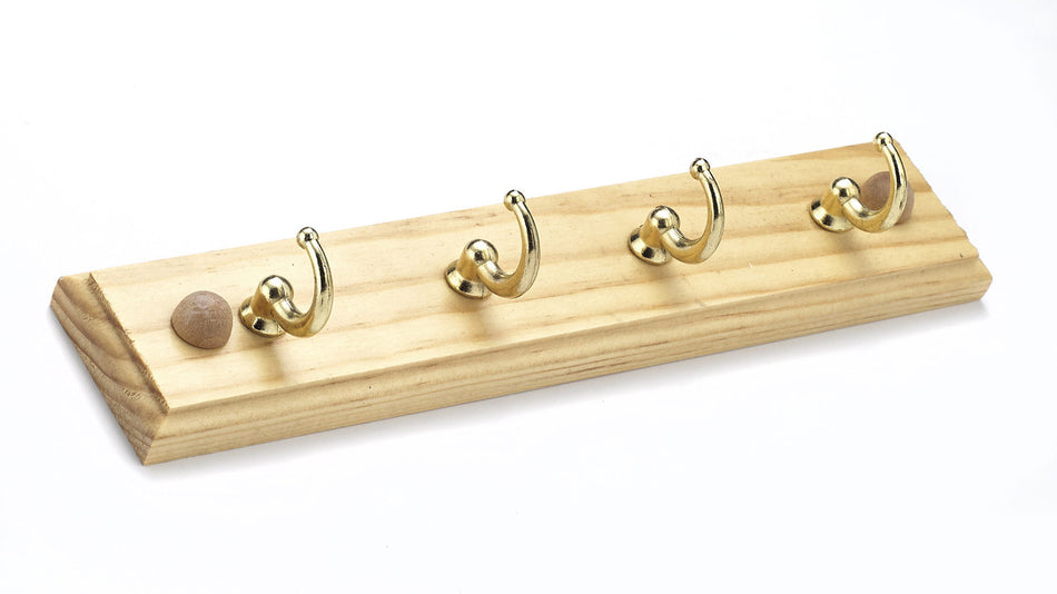Richelieu T35308130: 8-5/8" Utility 4-Hook Key Wall Rack - Polished Brass/Maple