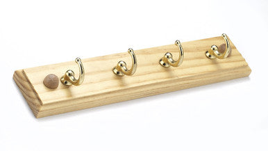 Richelieu T35308130: 8-5/8" Utility 4-Hook Key Wall Rack - Polished Brass/Maple