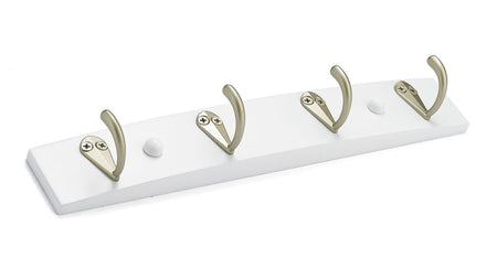Richelieu T35401184: 12" Utility 4-Hook Wall Rack - Matte Nickel/White