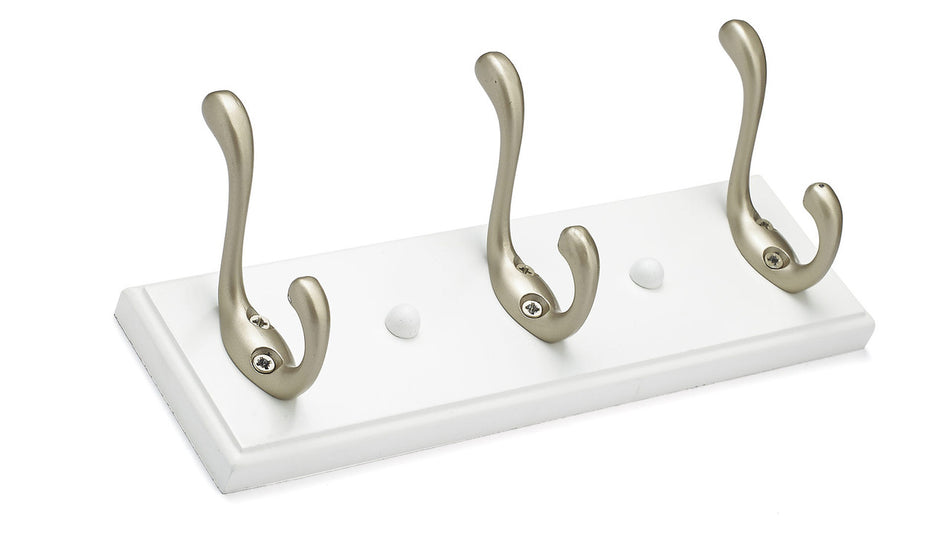 Richelieu T36709184: 10" Utility 3-Hook Wall Rack - Matte Nickel/White