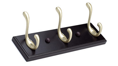 Richelieu T36751184: 10" Utility 3-Hook Wall Rack - Matte Nickel/Espresso