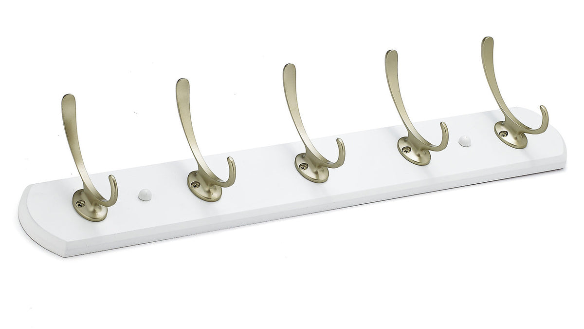 Richelieu T37121184: 21-1/2" Transitional 5-Hook Wall Rack - Matte Nickel/White