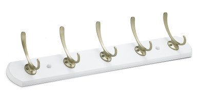Richelieu T37121184: 21-1/2" Transitional 5-Hook Wall Rack - Matte Nickel/White
