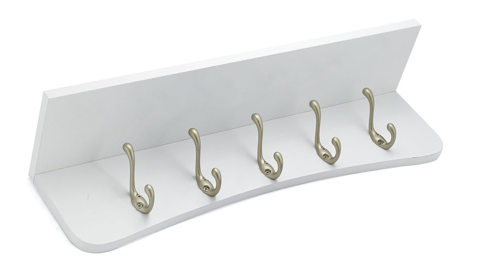 Richelieu T37321184: 23-5/8" Utility 5-Hook Wall Rack w/Shelf - Matte Nickel/White