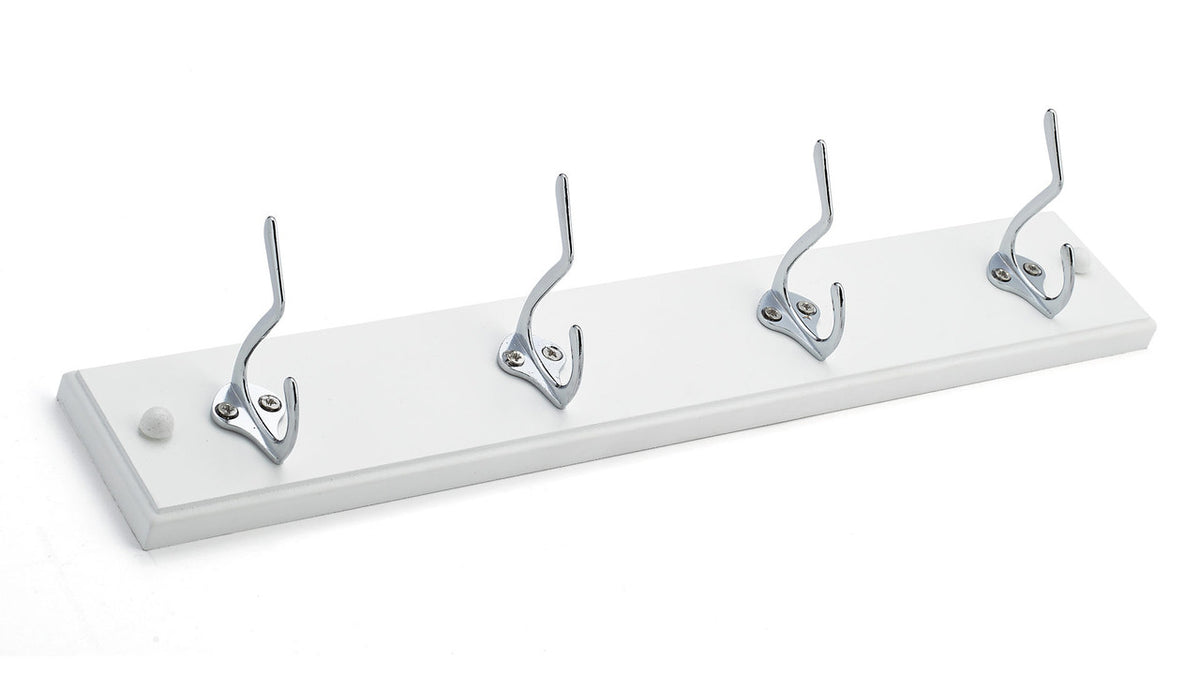 Richelieu T3770930140: 18" Utility 4-Hook Wall Rack - Polished Chrome/White