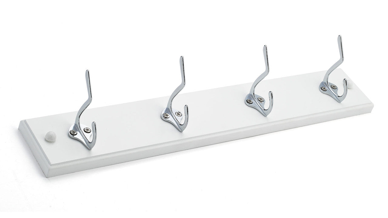 Richelieu T3770930140: 18" Utility 4-Hook Wall Rack - Polished Chrome/White