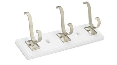 Richelieu T39201184: 11-3/4" Transitional 3-Hook Wall Rack - Matte Nickel/White