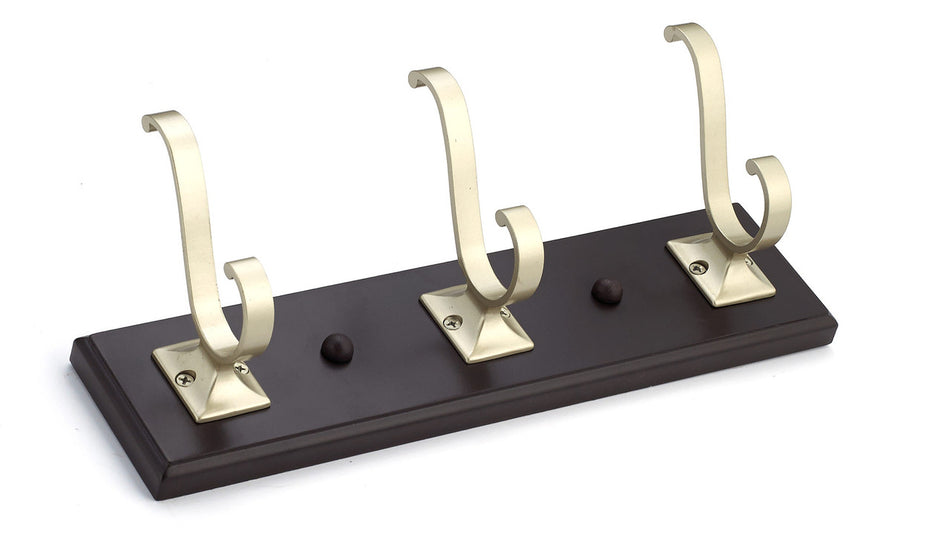 Richelieu T39251184: 11-3/4" Transitional 3-Hook Wall Rack - Matte Nickel/Espresso