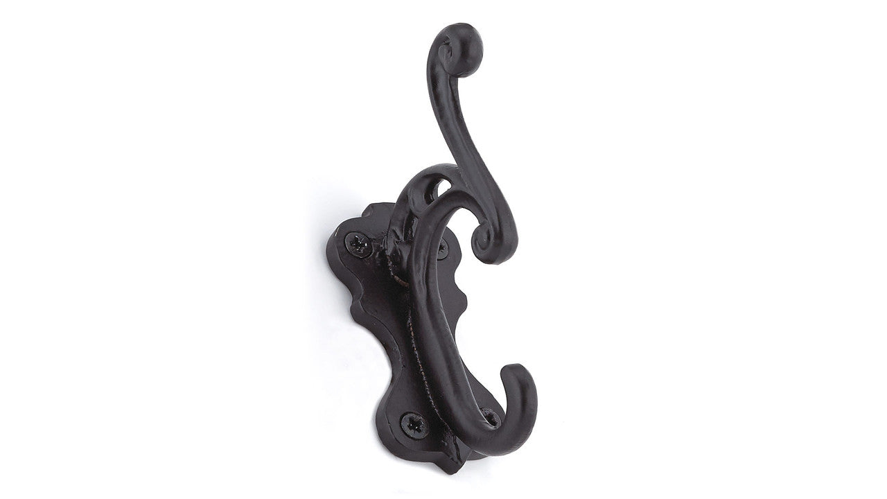 Richelieu T5604900: 5-1/2" Classic Forged Iron Double Wall Hook - Matte Black