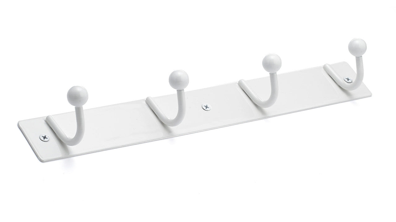 Richelieu T7054930: 12-5/8" Utility 4-Hook w/Ball Tip Wall Rack - White