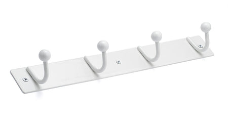 Richelieu T7054930: 12-5/8" Utility 4-Hook w/Ball Tip Wall Rack - White