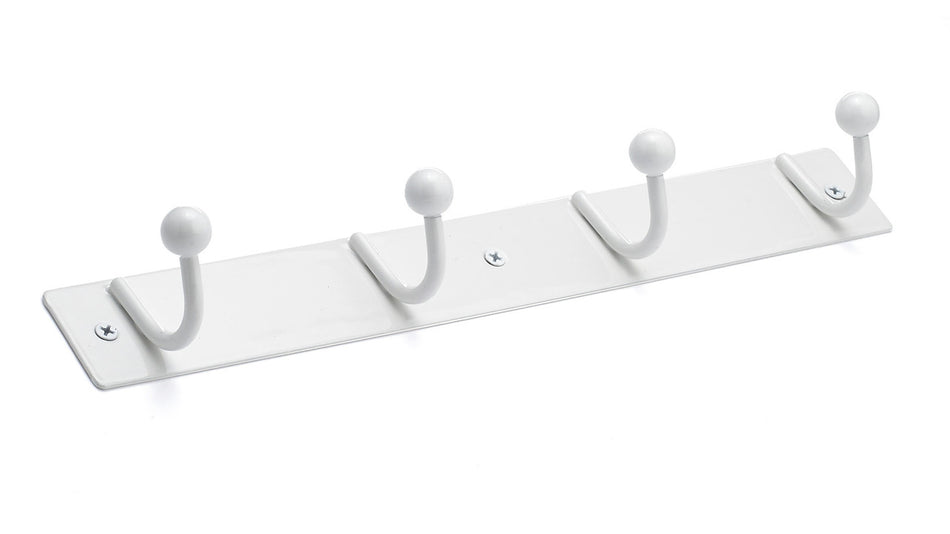 Richelieu T7054930: 12-5/8" Utility 4-Hook w/Ball Tip Wall Rack - White