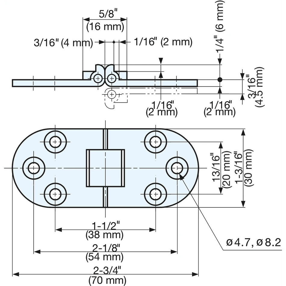 Sugatsune SMH-30/CR: 30mm Oval Tabletop Hinge - Polished Chrome