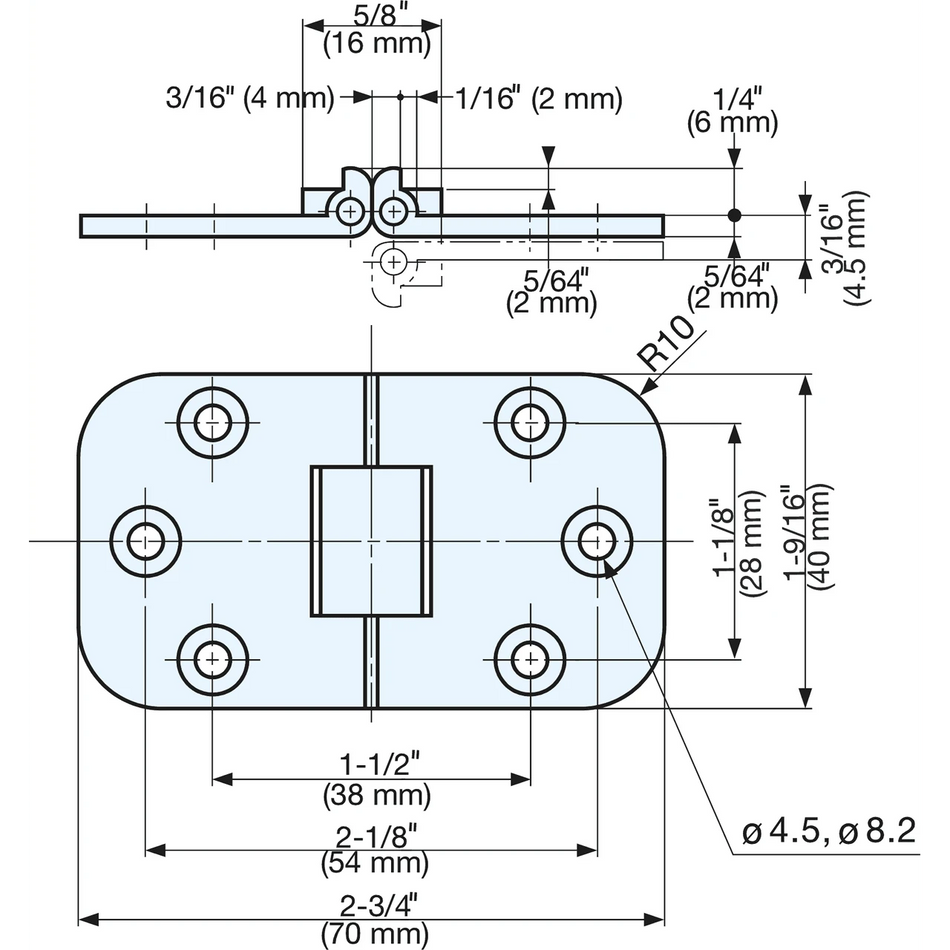 Sugatsune SMH-40/SN: 40mm Radius Corner Tabletop Hinge - Satin Nickel