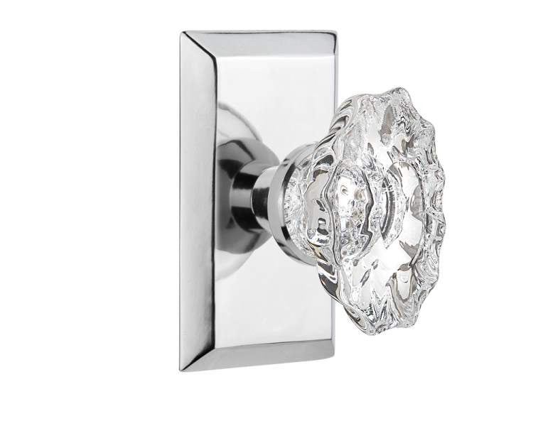 Nostalgic 713953: Studio Backplate w/Chateau Knob Privacy Door Set - Bright Chrome