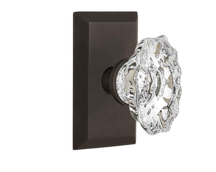 Nostalgic 713657: Studio Backplate w/Chateau Knob Passage Door Set - Oil-Rubbed Bronze