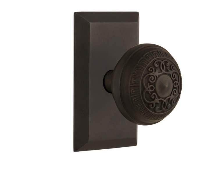 Nostalgic 713217: Studio Backplate w/Egg & Dart Knob Passage Door Set - Oil-Rubbed Bronze
